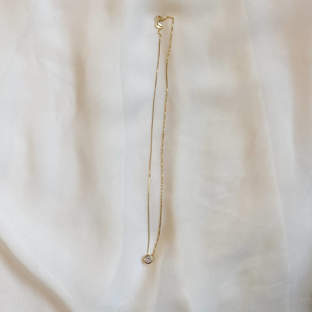 Single Bezel Sterling 925 Gold Dainty Necklace - Picture 11 of 12